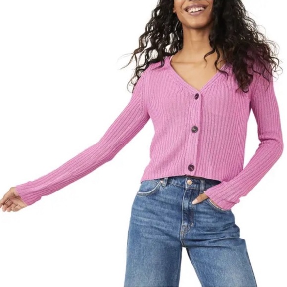 NWT Free People Pink Cropped Cardigan Long Sleeve🎀